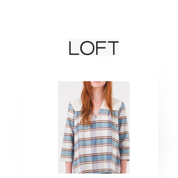 LOFT Striped Long Sleeve V- Neck Sailor Collar Top M - Picture 1 of 11